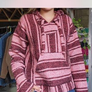 Pink Baja Hoodie Woven Pullover – Mexican Style – Size M/L